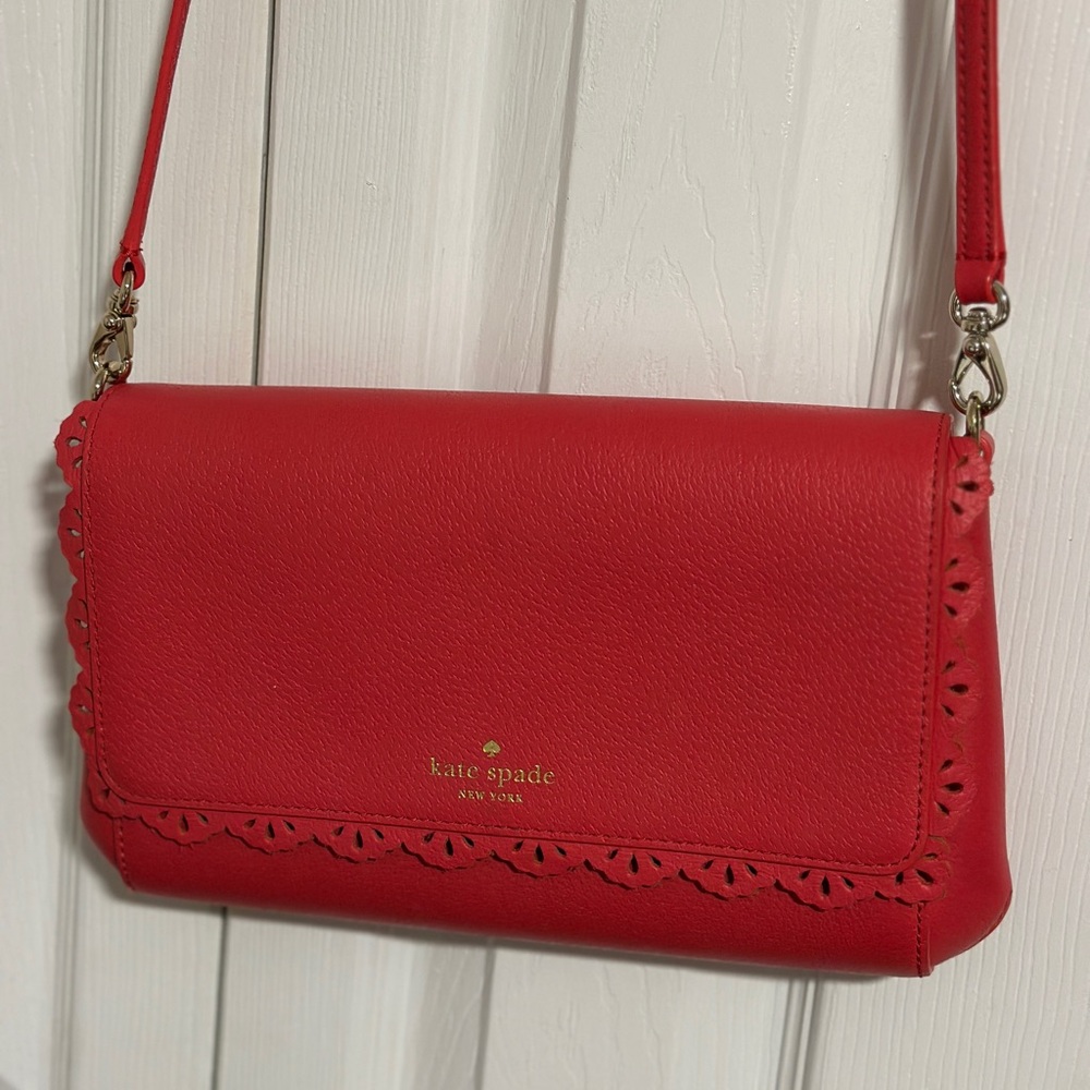 kate spade Red Leather Scalloped-Trim Crossbody - Picture 1 of 4